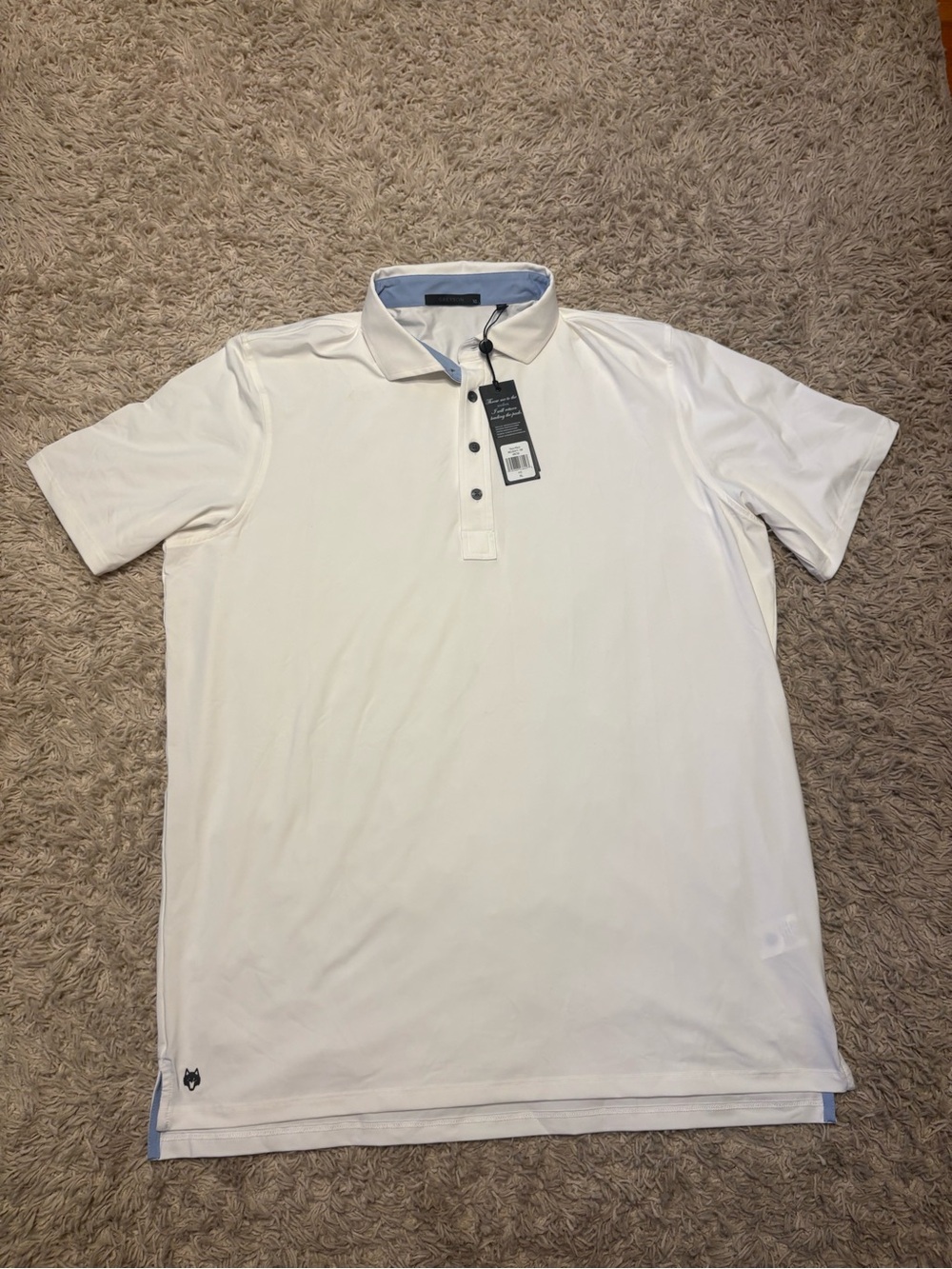 Greyson White Polo with Light Blue Contrast Collar